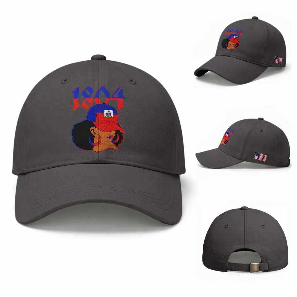 Haiti 1804 Curly Afro Queen Hoop Earrings Style Graphic Baseball Cap Haitian Heritage Pride TS02 Baseball Cap Universal Fit Dark Gray Print Your Wear