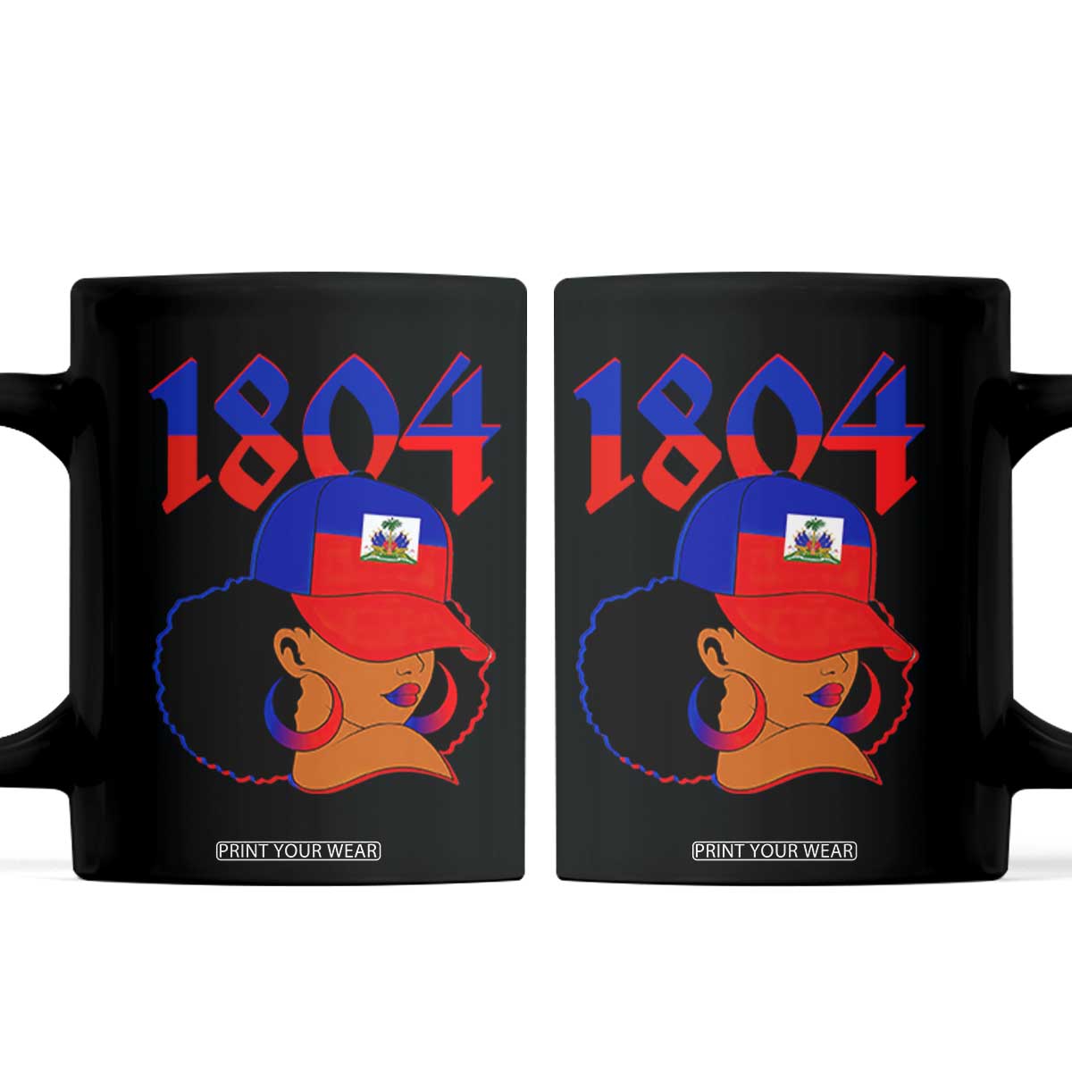 Haiti 1804 Curly Afro Queen Hoop Earrings Style Graphic Coffee Mug Haitian Heritage Pride TS02 Black Print Your Wear