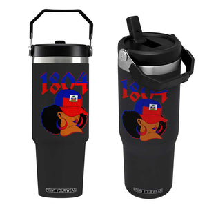 Haiti 1804 Curly Afro Queen Hoop Earrings Style Graphic Flip Straw Tumbler Haitian Heritage Pride TS02 One Size: 30 oz Black Print Your Wear
