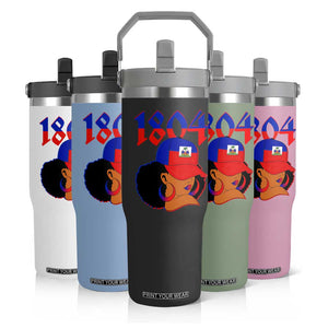 Haiti 1804 Curly Afro Queen Hoop Earrings Style Graphic Flip Straw Tumbler Haitian Heritage Pride TS02 Print Your Wear