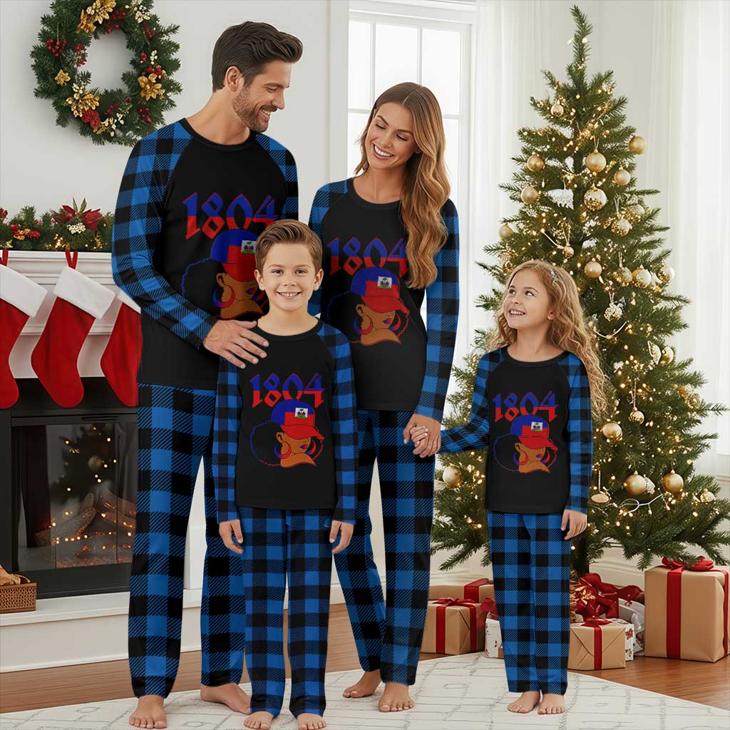 Haiti 1804 Curly Afro Queen Hoop Earrings Style Graphic Plaid Pajama Set Haitian Heritage Pride TS02 Blue Plaid Print Your Wear
