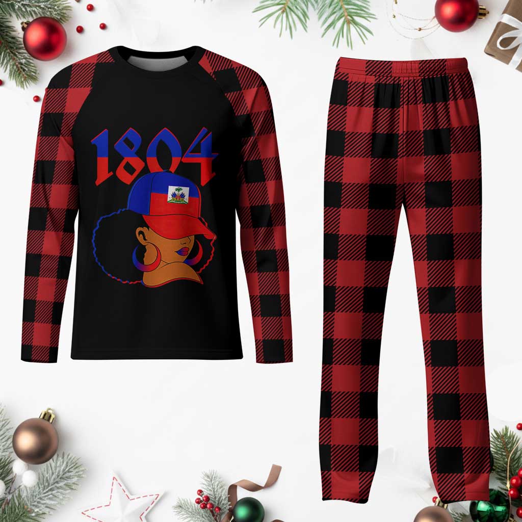 Haiti 1804 Curly Afro Queen Hoop Earrings Style Graphic Plaid Pajama Set Haitian Heritage Pride TS02 Buffalo Plaid Print Your Wear
