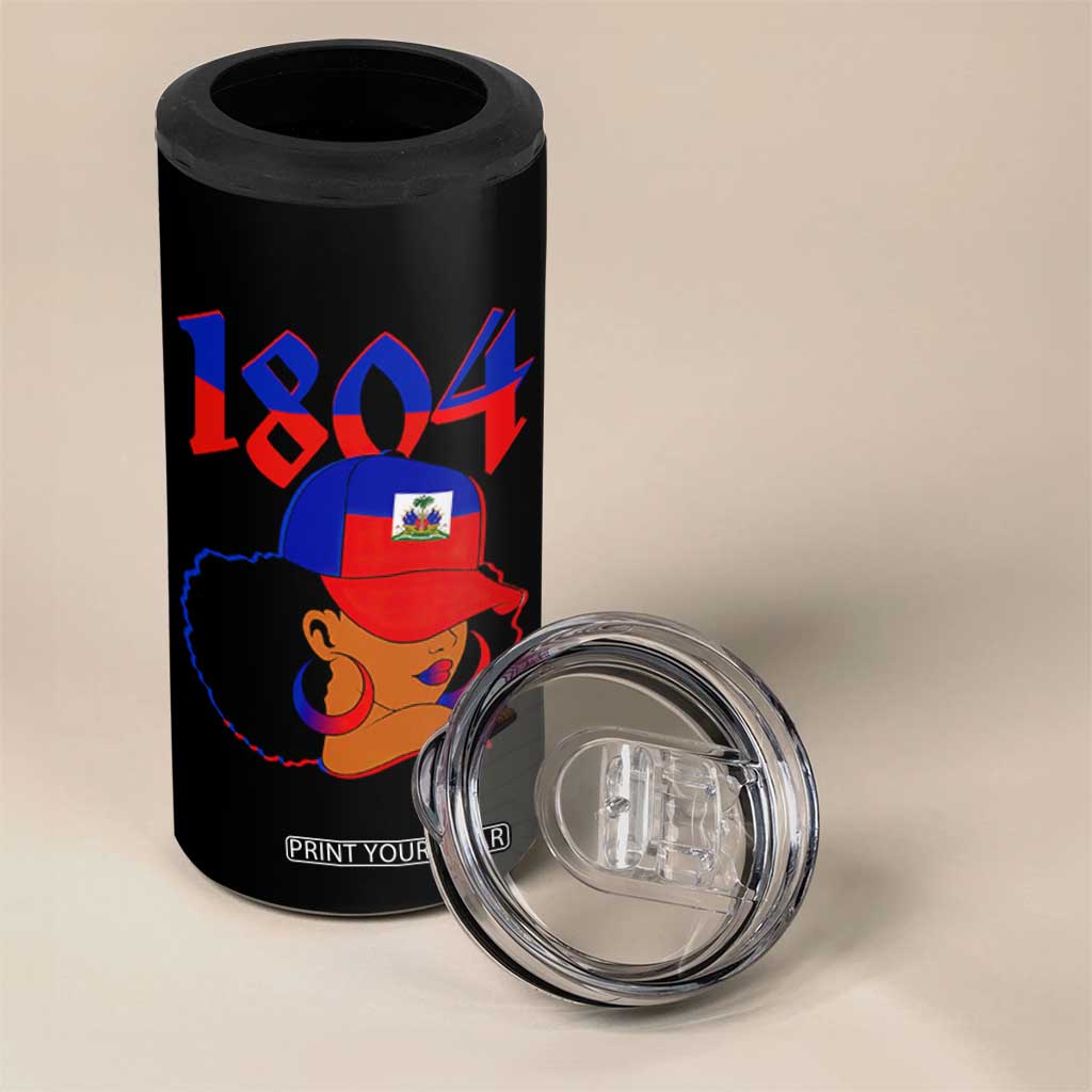 Haiti 1804 Curly Afro Queen Hoop Earrings Style Graphic 4 in 1 Can Cooler Tumbler Haitian Heritage Pride TS02 Print Your Wear