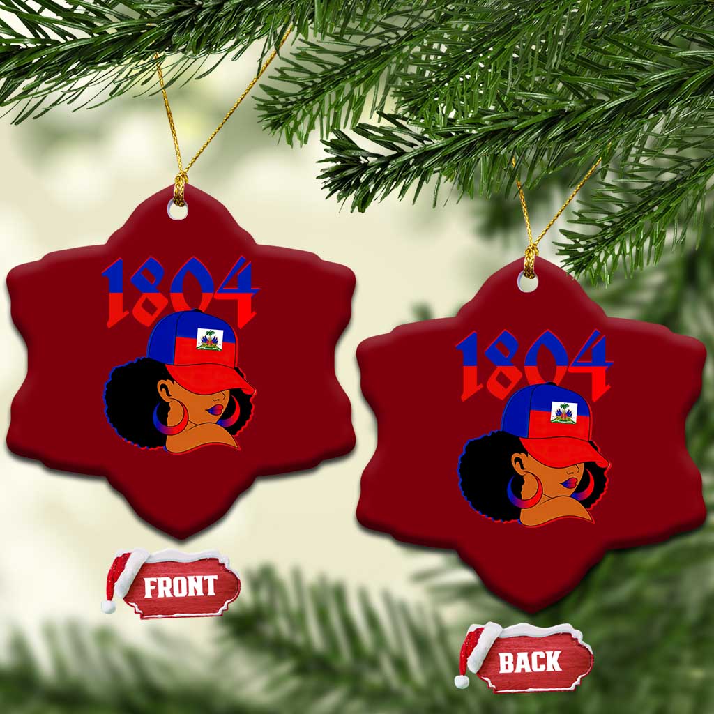 Haiti 1804 Curly Afro Queen Hoop Earrings Style Graphic Ceramic Ornament Haitian Heritage Pride TS02 Print Your Wear