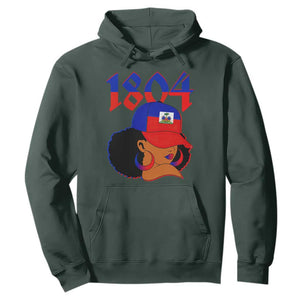Haiti 1804 Curly Afro Queen Hoop Earrings Style Graphic Hoodie Haitian Heritage Pride TS02 Dark Forest Green Print Your Wear