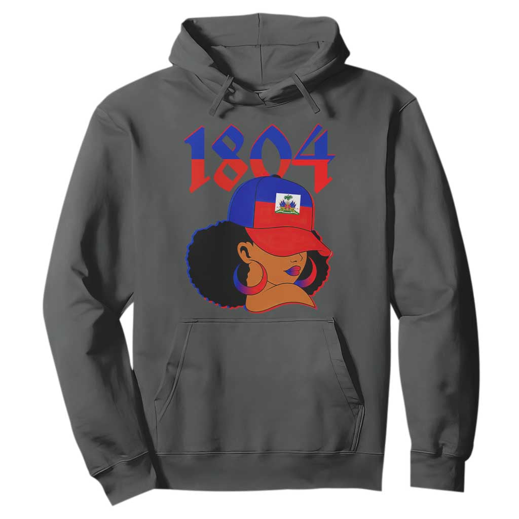 Haiti 1804 Curly Afro Queen Hoop Earrings Style Graphic Hoodie Haitian Heritage Pride TS02 Dark Heather Print Your Wear