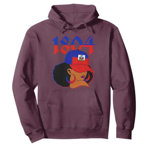 Haiti 1804 Curly Afro Queen Hoop Earrings Style Graphic Hoodie Haitian Heritage Pride TS02 Maroon Print Your Wear