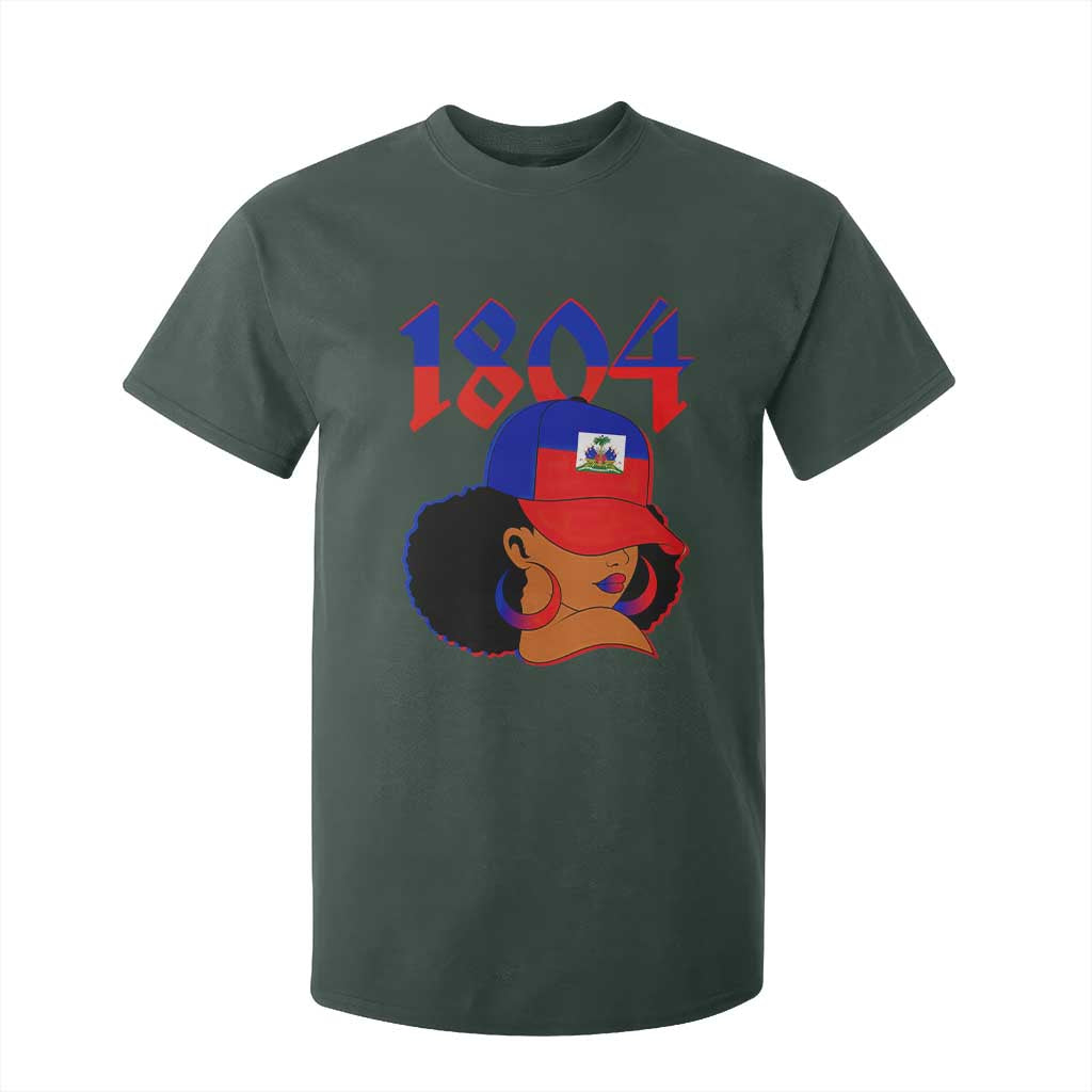 Haiti 1804 Curly Afro Queen Hoop Earrings Style Graphic T Shirt For Kid Haitian Heritage Pride TS02 Dark Forest Green Print Your Wear