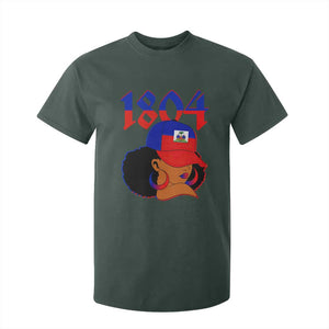 Haiti 1804 Curly Afro Queen Hoop Earrings Style Graphic T Shirt For Kid Haitian Heritage Pride TS02 Dark Forest Green Print Your Wear