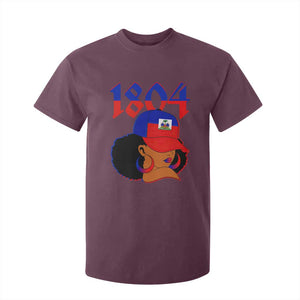 Haiti 1804 Curly Afro Queen Hoop Earrings Style Graphic T Shirt For Kid Haitian Heritage Pride TS02 Maroon Print Your Wear
