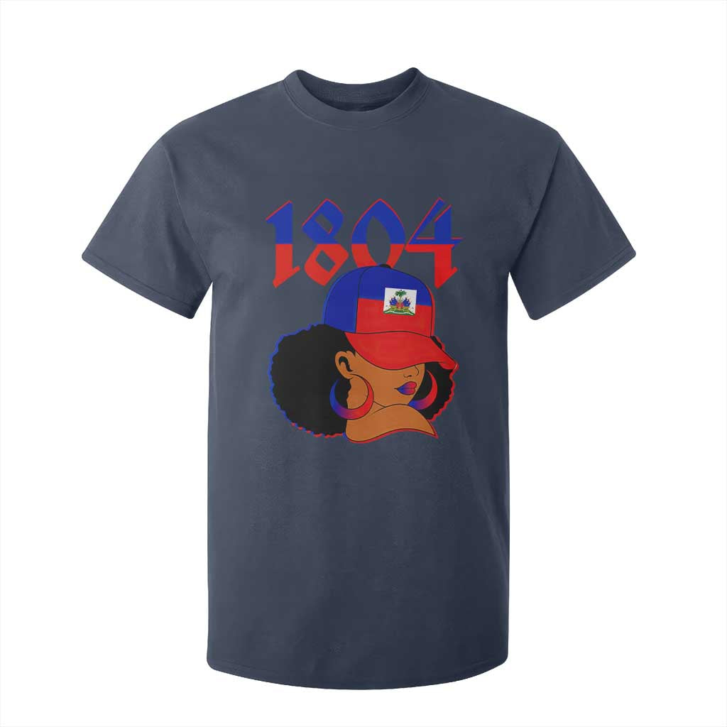 Haiti 1804 Curly Afro Queen Hoop Earrings Style Graphic T Shirt For Kid Haitian Heritage Pride TS02 Navy Print Your Wear