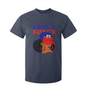 Haiti 1804 Curly Afro Queen Hoop Earrings Style Graphic T Shirt For Kid Haitian Heritage Pride TS02 Navy Print Your Wear