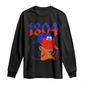 Haiti 1804 Curly Afro Queen Hoop Earrings Style Graphic Long Sleeve Shirt Haitian Heritage Pride TS02 Black Print Your Wear