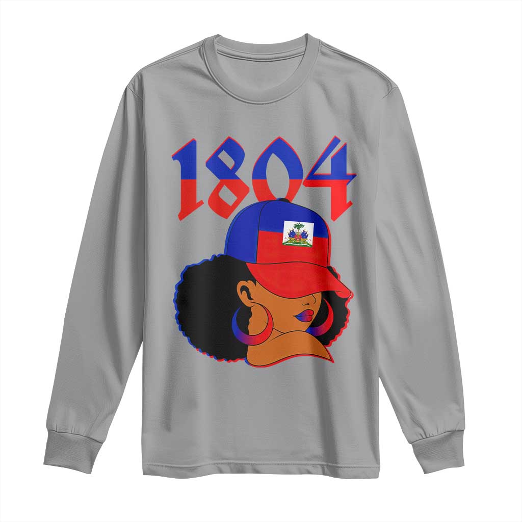 Haiti 1804 Curly Afro Queen Hoop Earrings Style Graphic Long Sleeve Shirt Haitian Heritage Pride TS02 Sport Gray Print Your Wear