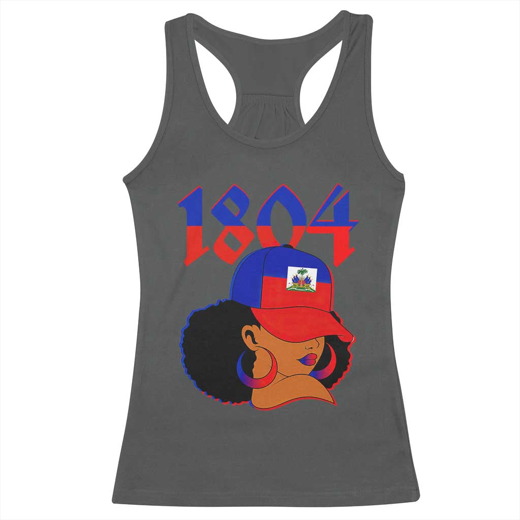 Haiti 1804 Curly Afro Queen Hoop Earrings Style Graphic Racerback Tank Top Haitian Heritage Pride TS02 Dark Heather Print Your Wear