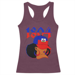 Haiti 1804 Curly Afro Queen Hoop Earrings Style Graphic Racerback Tank Top Haitian Heritage Pride TS02 Maroon Print Your Wear