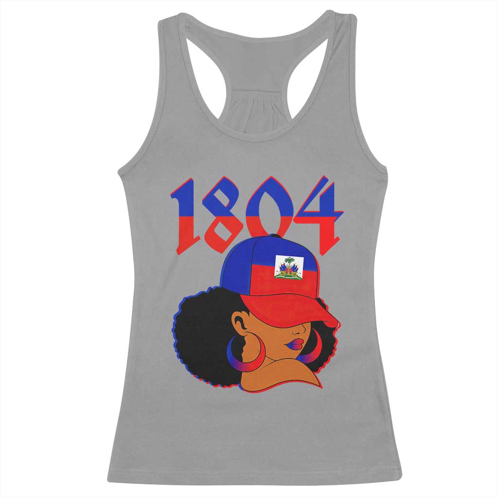 Haiti 1804 Curly Afro Queen Hoop Earrings Style Graphic Racerback Tank Top Haitian Heritage Pride TS02 Sport Gray Print Your Wear