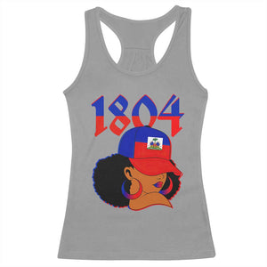 Haiti 1804 Curly Afro Queen Hoop Earrings Style Graphic Racerback Tank Top Haitian Heritage Pride TS02 Sport Gray Print Your Wear
