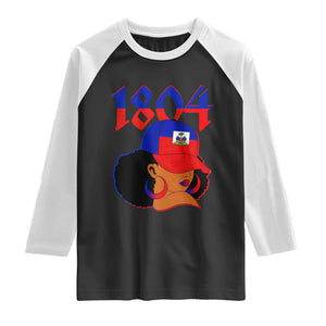 Haiti 1804 Curly Afro Queen Hoop Earrings Style Graphic Raglan Shirt Haitian Heritage Pride TS02 Black White Print Your Wear