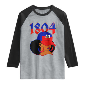 Haiti 1804 Curly Afro Queen Hoop Earrings Style Graphic Raglan Shirt Haitian Heritage Pride TS02 Heather Gray Black Print Your Wear