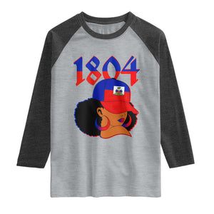 Haiti 1804 Curly Afro Queen Hoop Earrings Style Graphic Raglan Shirt Haitian Heritage Pride TS02 Heather Gray Heather Charcoal Print Your Wear