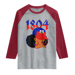 Haiti 1804 Curly Afro Queen Hoop Earrings Style Graphic Raglan Shirt Haitian Heritage Pride TS02 Heather Gray Heather Red Print Your Wear