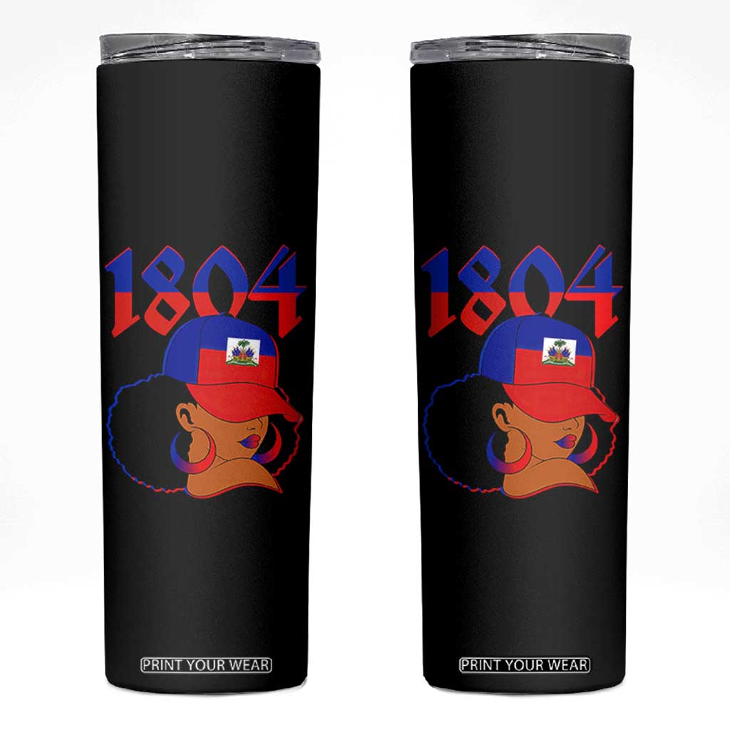 Haiti 1804 Curly Afro Queen Hoop Earrings Style Graphic Skinny Tumbler Haitian Heritage Pride TS02 Black Print Your Wear