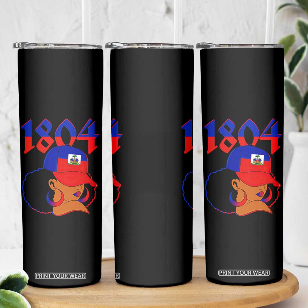 Haiti 1804 Curly Afro Queen Hoop Earrings Style Graphic Skinny Tumbler Haitian Heritage Pride TS02 Print Your Wear