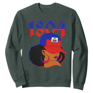 Haiti 1804 Curly Afro Queen Hoop Earrings Style Graphic Sweatshirt Haitian Heritage Pride TS02 Dark Forest Green Print Your Wear