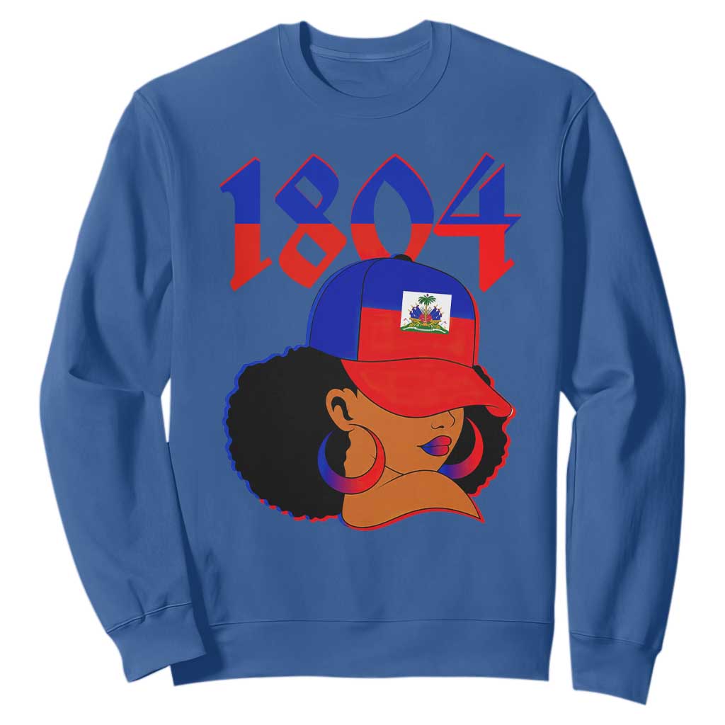 Haiti 1804 Curly Afro Queen Hoop Earrings Style Graphic Sweatshirt Haitian Heritage Pride TS02 Royal Blue Print Your Wear