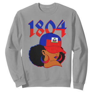 Haiti 1804 Curly Afro Queen Hoop Earrings Style Graphic Sweatshirt Haitian Heritage Pride TS02 Sport Gray Print Your Wear