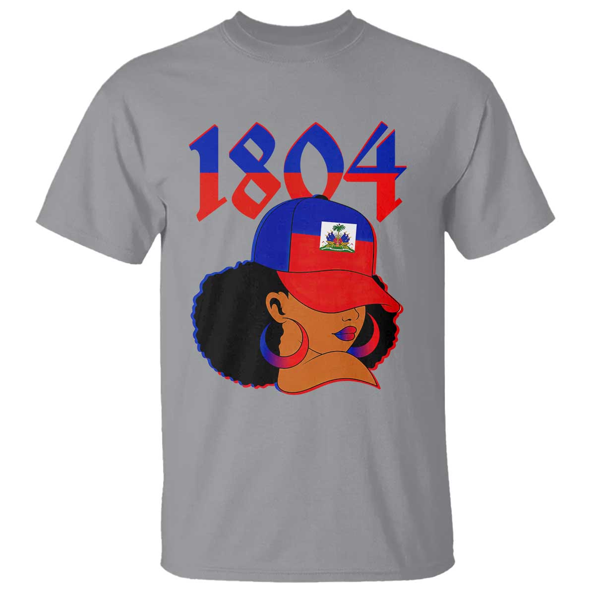 Haiti 1804 Curly Afro Queen Hoop Earrings Style Graphic T Shirt Haitian Heritage Pride TS02 Sport Gray Print Your Wear