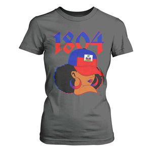 Haiti 1804 Curly Afro Queen Hoop Earrings Style Graphic T Shirt For Women Haitian Heritage Pride TS02 Dark Heather Print Your Wear