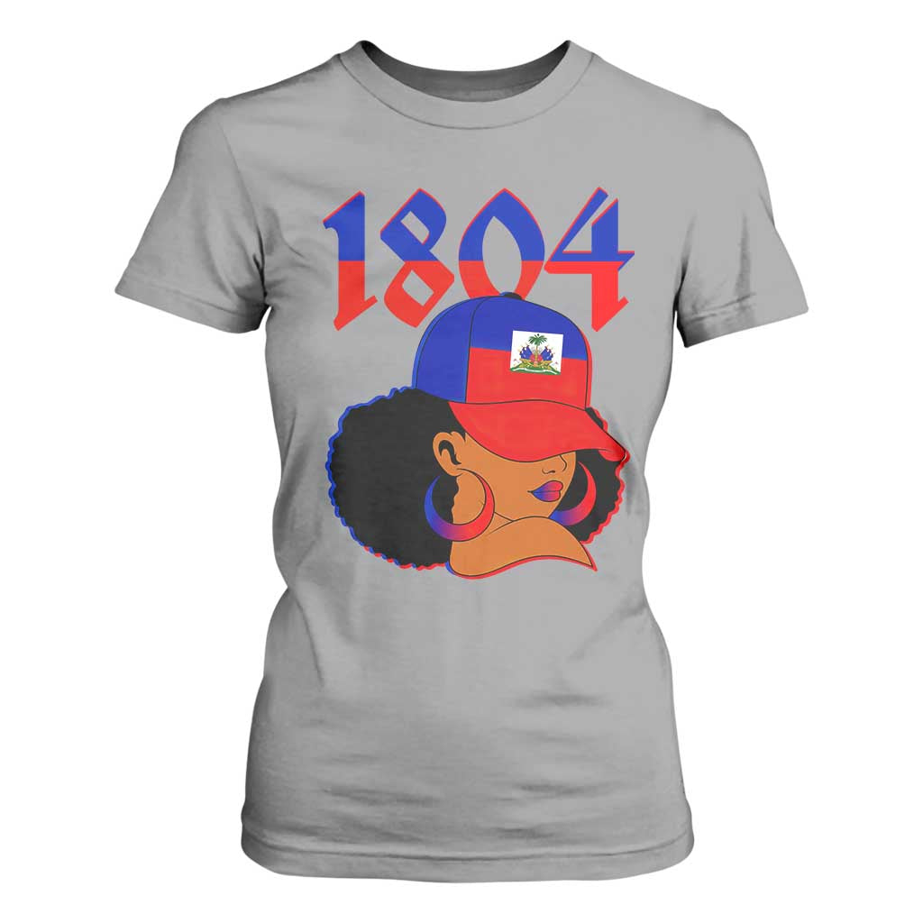 Haiti 1804 Curly Afro Queen Hoop Earrings Style Graphic T Shirt For Women Haitian Heritage Pride TS02 Sport Gray Print Your Wear