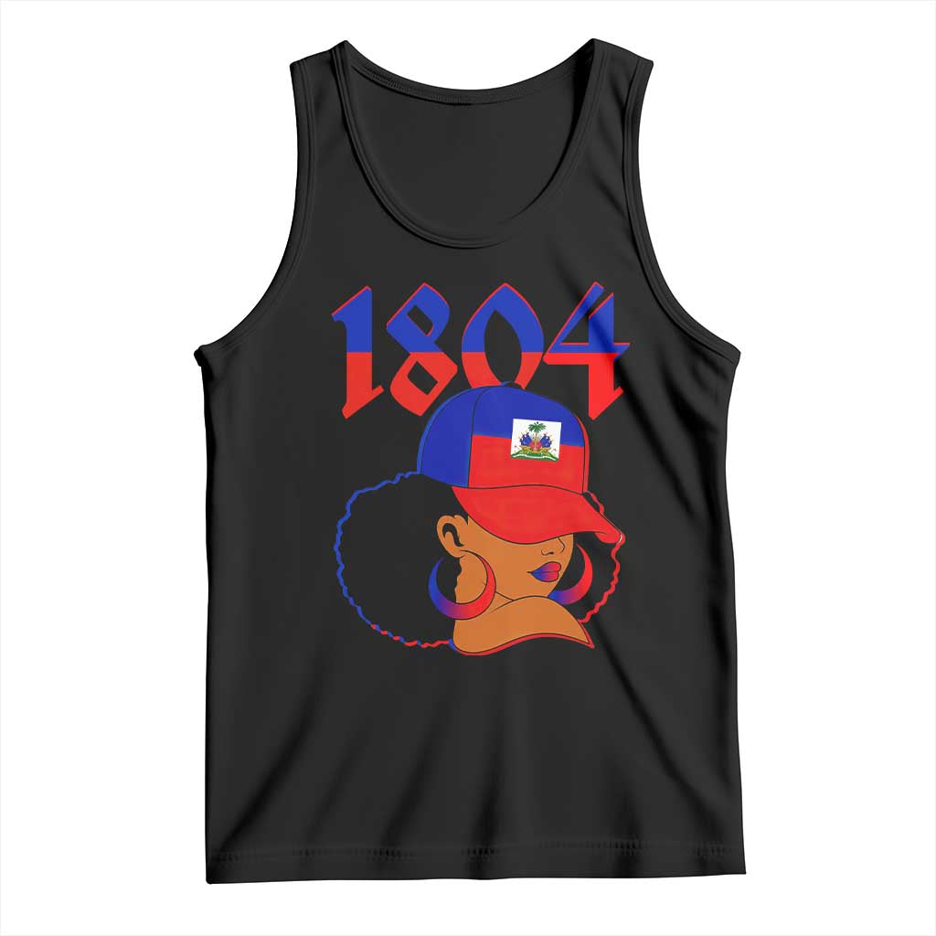 Haiti 1804 Curly Afro Queen Hoop Earrings Style Graphic Tank Top Haitian Heritage Pride TS02 Black Print Your Wear