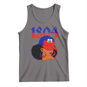 Haiti 1804 Curly Afro Queen Hoop Earrings Style Graphic Tank Top Haitian Heritage Pride TS02 Deep Heather Print Your Wear