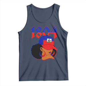 Haiti 1804 Curly Afro Queen Hoop Earrings Style Graphic Tank Top Haitian Heritage Pride TS02 Navy Print Your Wear