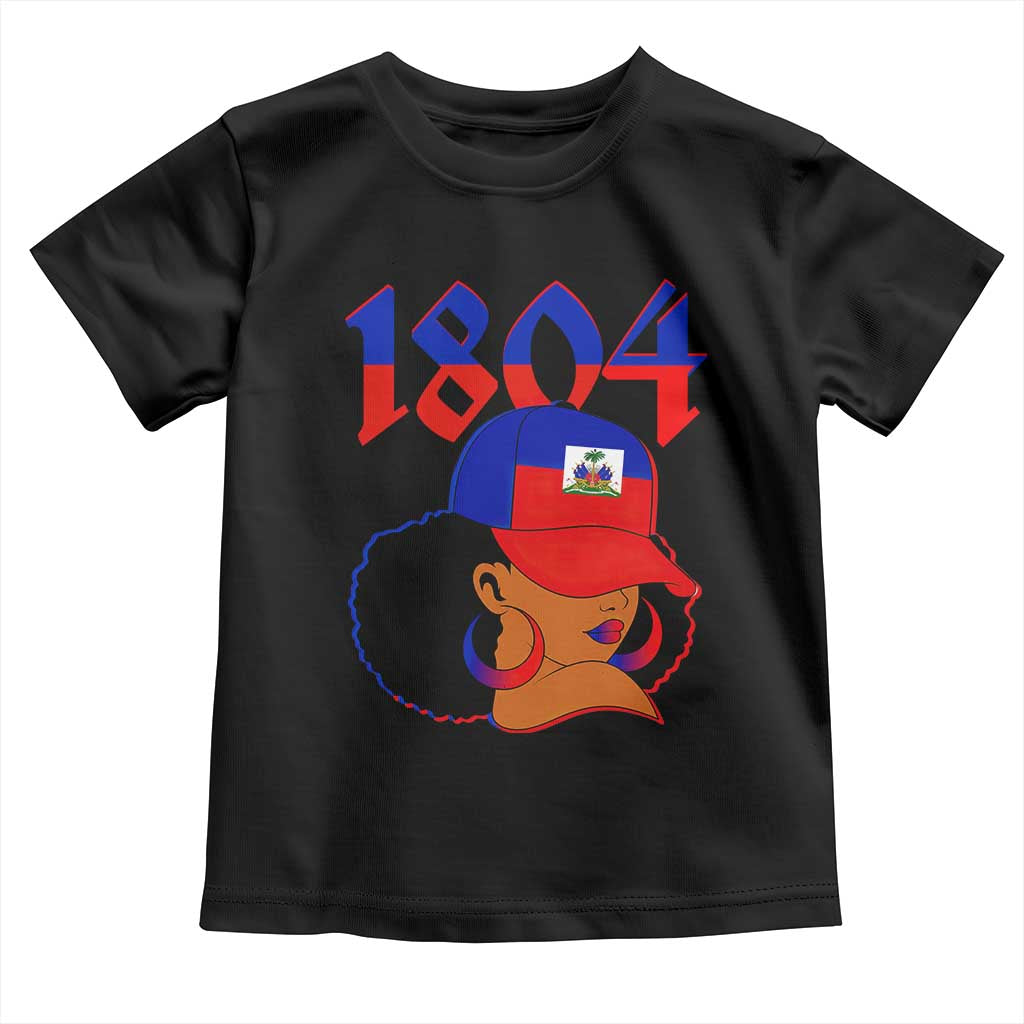 Haiti 1804 Curly Afro Queen Hoop Earrings Style Graphic Toddler T Shirt Haitian Heritage Pride TS02 Black Print Your Wear