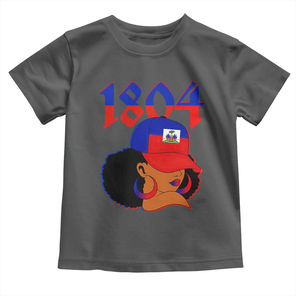 Haiti 1804 Curly Afro Queen Hoop Earrings Style Graphic Toddler T Shirt Haitian Heritage Pride TS02 Dark Heather Print Your Wear