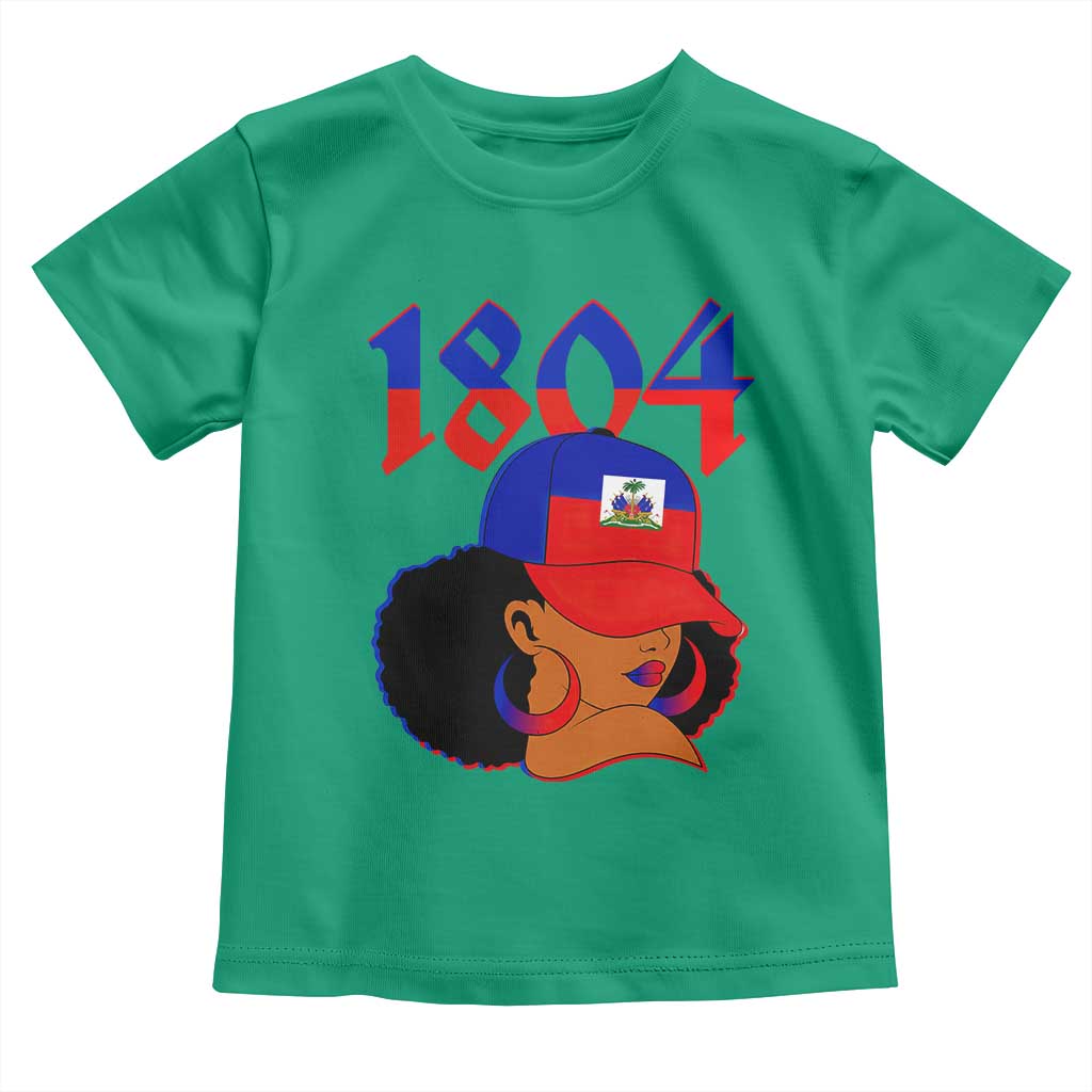 Haiti 1804 Curly Afro Queen Hoop Earrings Style Graphic Toddler T Shirt Haitian Heritage Pride TS02 Irish Green Print Your Wear