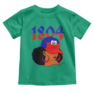 Haiti 1804 Curly Afro Queen Hoop Earrings Style Graphic Toddler T Shirt Haitian Heritage Pride TS02 Irish Green Print Your Wear