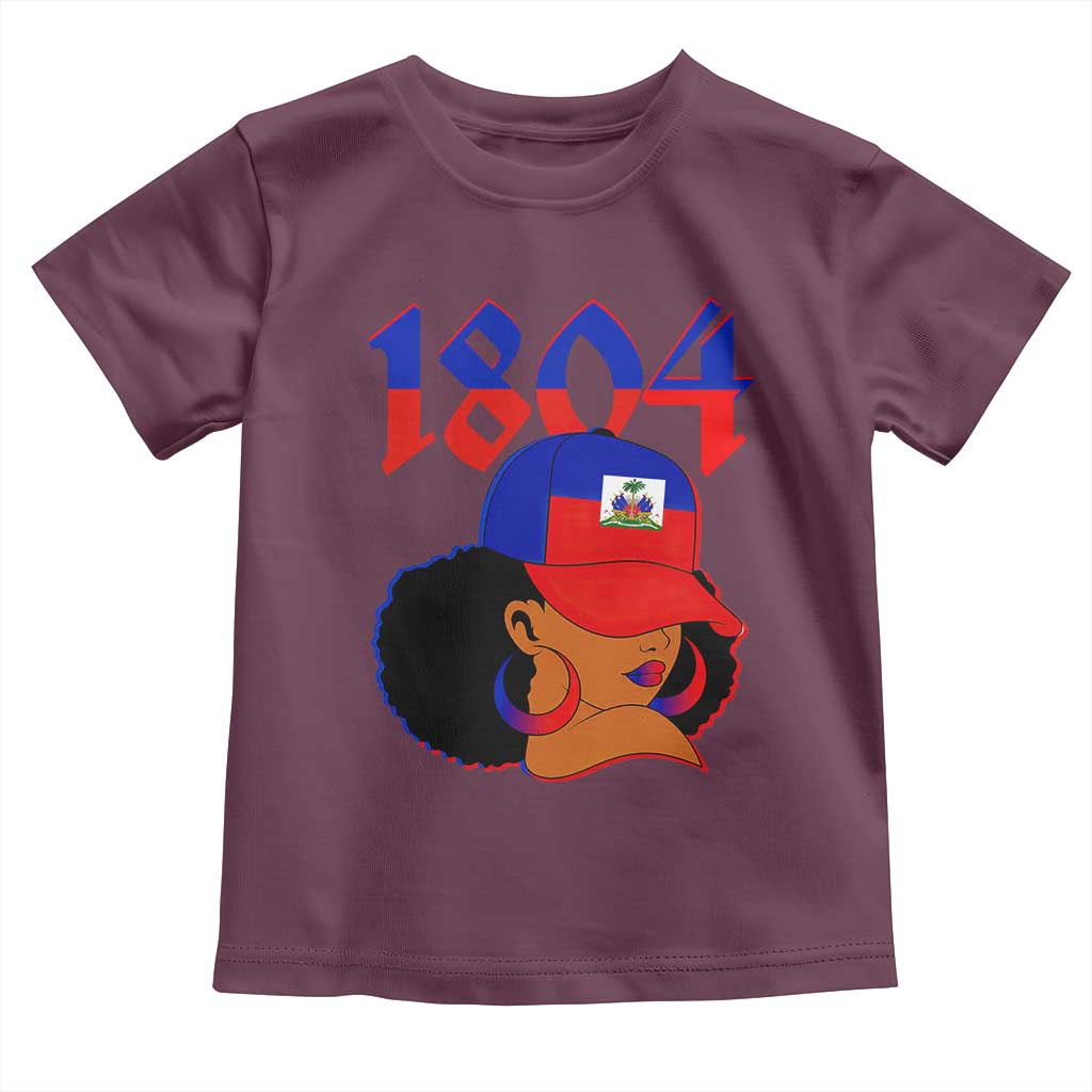 Haiti 1804 Curly Afro Queen Hoop Earrings Style Graphic Toddler T Shirt Haitian Heritage Pride TS02 Maroon Print Your Wear