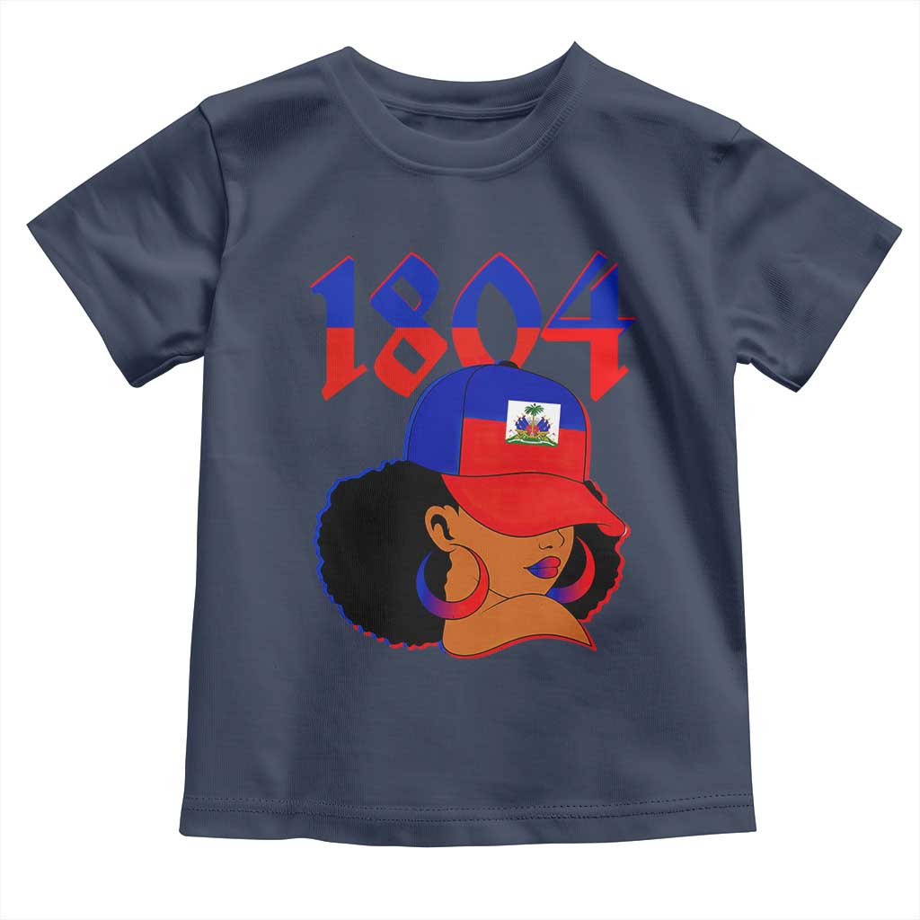 Haiti 1804 Curly Afro Queen Hoop Earrings Style Graphic Toddler T Shirt Haitian Heritage Pride TS02 Navy Print Your Wear