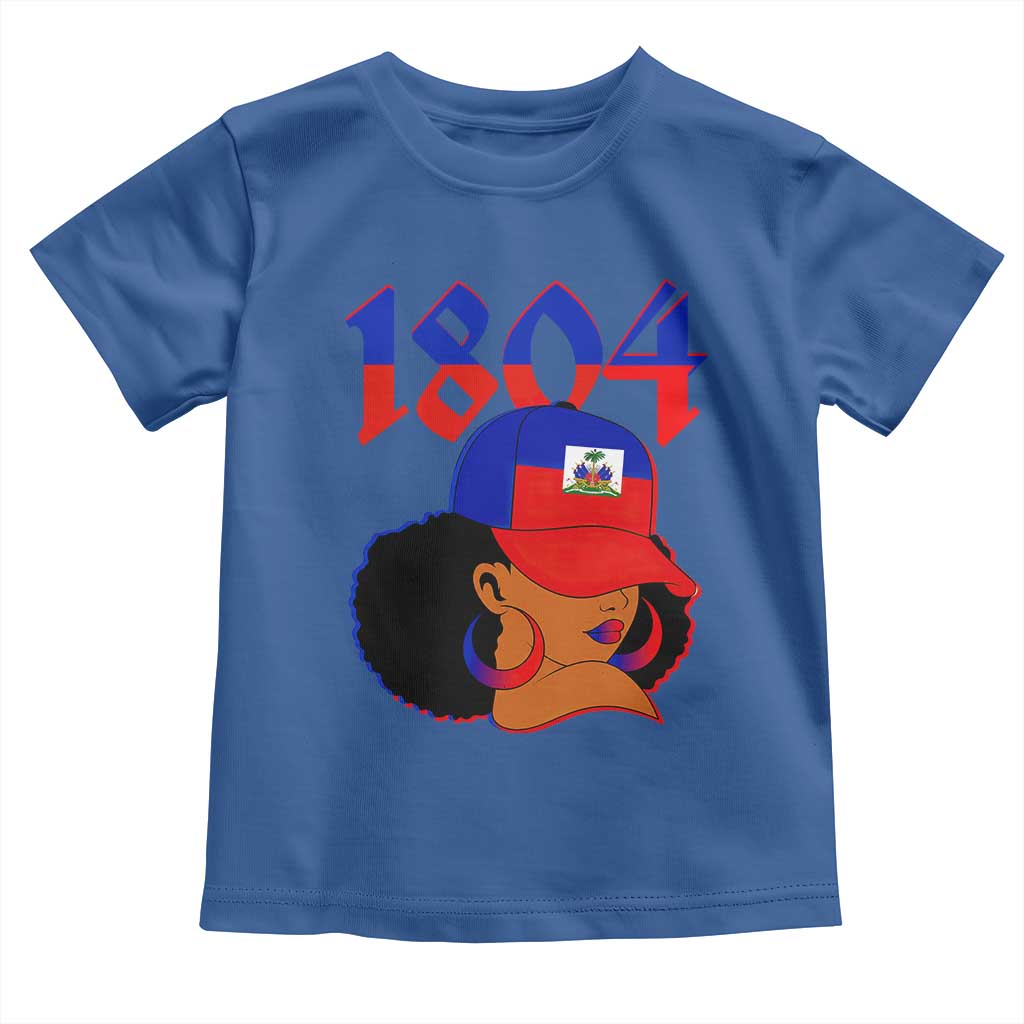 Haiti 1804 Curly Afro Queen Hoop Earrings Style Graphic Toddler T Shirt Haitian Heritage Pride TS02 Royal Blue Print Your Wear