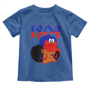Haiti 1804 Curly Afro Queen Hoop Earrings Style Graphic Toddler T Shirt Haitian Heritage Pride TS02 Royal Blue Print Your Wear
