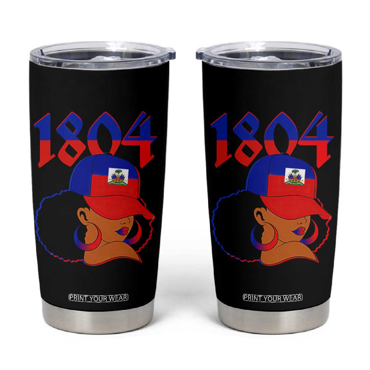 Haiti 1804 Curly Afro Queen Hoop Earrings Style Graphic Tumbler Cup Haitian Heritage Pride TS02 Black Print Your Wear
