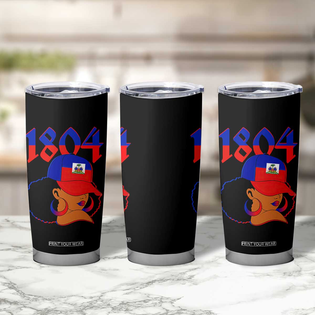 Haiti 1804 Curly Afro Queen Hoop Earrings Style Graphic Tumbler Cup Haitian Heritage Pride TS02 Print Your Wear