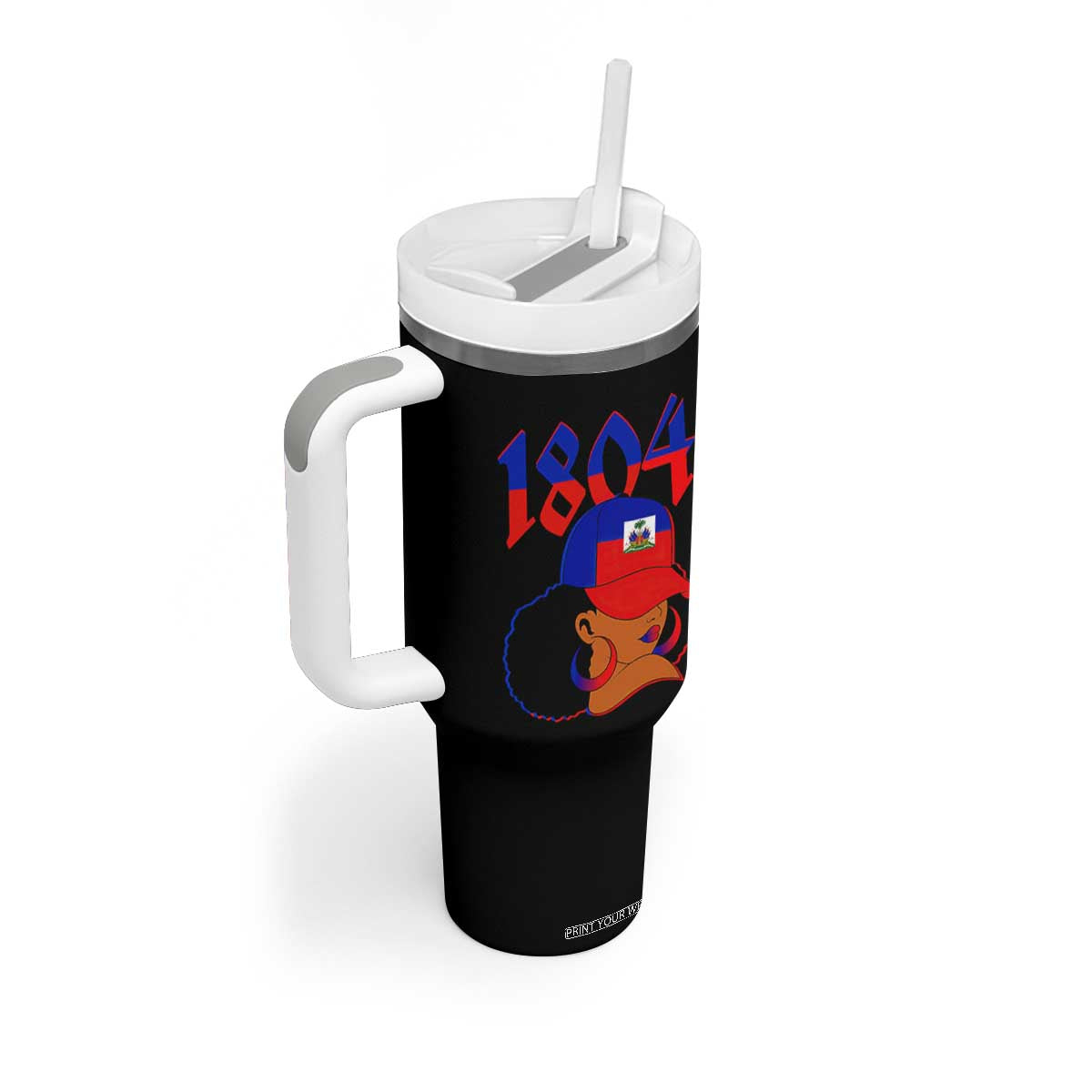 Haiti 1804 Curly Afro Queen Hoop Earrings Style Graphic Tumbler With Handle Haitian Heritage Pride TS02 Print Your Wear