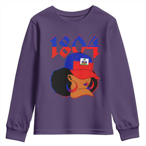 Haiti 1804 Curly Afro Queen Hoop Earrings Style Graphic Youth Sweatshirt Haitian Heritage Pride TS02 Purple Print Your Wear