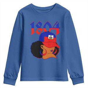 Haiti 1804 Curly Afro Queen Hoop Earrings Style Graphic Youth Sweatshirt Haitian Heritage Pride TS02 Royal Blue Print Your Wear